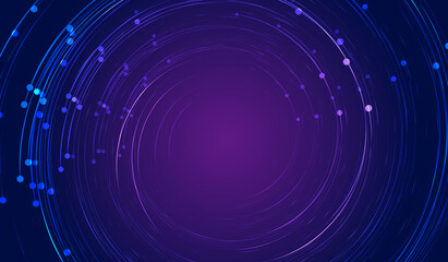 Dots and lines make up spiral glowing graphic background, abstract graphic pattern.
