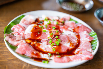 set of korean barbecue for eat in restaurant