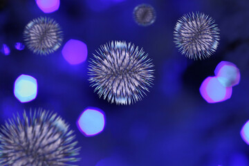 Image of the COVID-19 flu virus cell under the microscope. Covid-19 coronavirus outbreak flu background. Pandemic medical health risk concept with disease cell