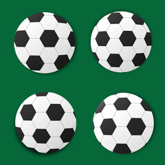 Fototapeta premium Four soccer balls. Vector balls on a green background. Flat illustration of a ball. Stock Photo.