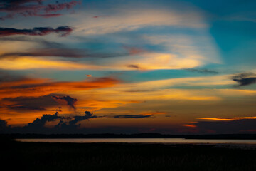 Fototapeta na wymiar After the sunset at Namphan small lake Sang Khom Udonthani