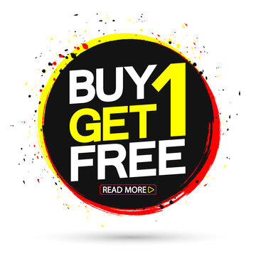Buy 1 Get 1 Free, sale banner design template, discount tag, grunge brush, vector illustration