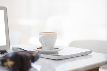 cup of coffee on the table in cafe.