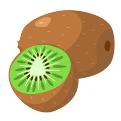 Fresh Kiwi fruit and Kiwi slice on white background. Vector illustration flat cartoon design.