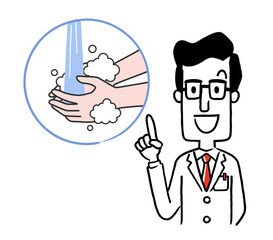 Vector material: Male doctor explaining the importance of hand washing
