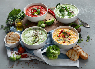 Set of vegetable soups.