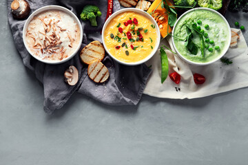 Set of vegetable soups.