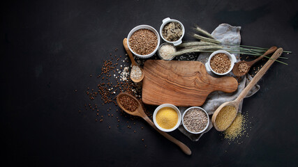 Different types of cereals in bowls