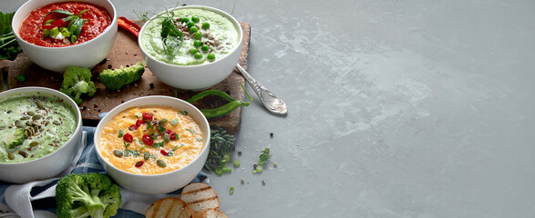 Set of vegetable soups.