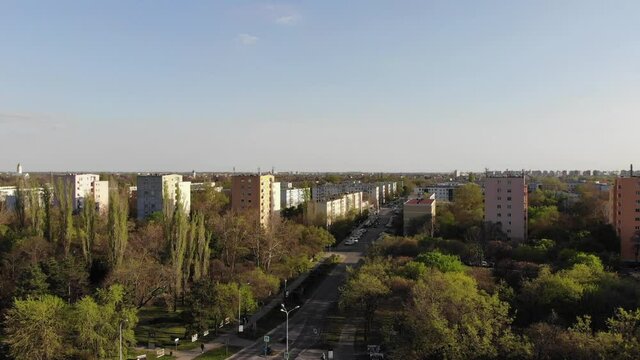 Accending Aerial View Of A Residential Area Surrounded With Nature