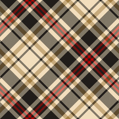 Tartan pattern vector in black, red, gold. Seamless herringbone textured check plaid for blanket, throw, duvet cover, tablecloth, flannel shirt, or other autumn winter textile print.