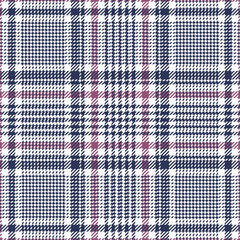 Glen plaid pattern vector in blue and pink. Tweed houndstooth seamless tartan check plaid for blanket, throw, skirt, or other modern autumn fashion textile print.