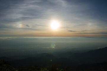 Clouds covering valleys in the morning mist on the high mountains at Phu Thap Boek , Phetchabun Province,Thailand	