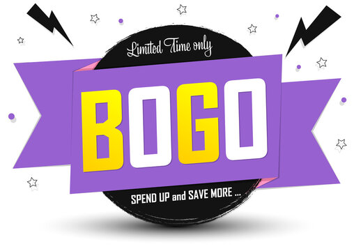BOGO, Sale banner design template, grunge brush, buy 1 get 1 free, discount tag, vector illustration