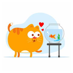 
Cartoon of Fluffy Cat Playing with Goldfish inside a Fish bowl - Vector Isolated Illustration

