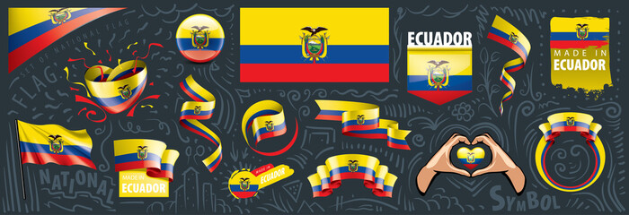Vector set of the national flag of Ecuador in various creative designs