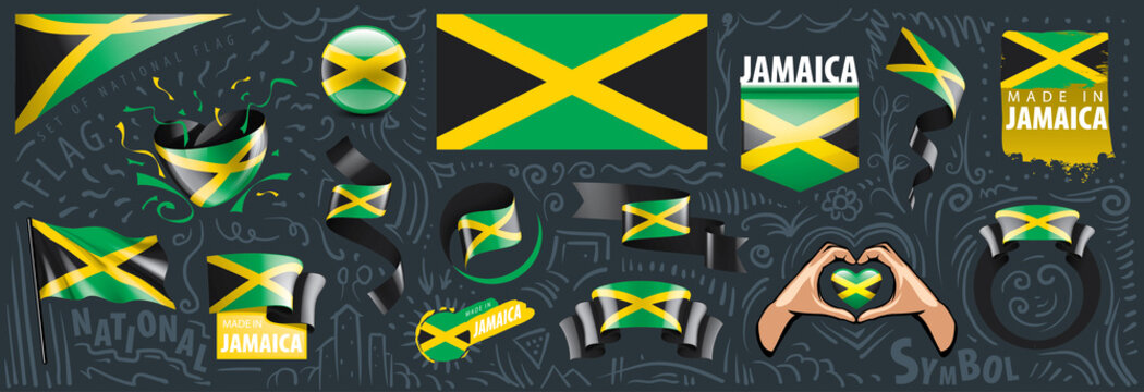 Vector set of the national flag of Jamaica in various creative designs