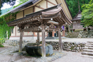 Shirakawa Hachiman shrine in Shirakawago, Gifu, Japan. a famous historic site.