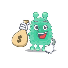 Crazy rich azotobacter vinelandii mascot design having money bags