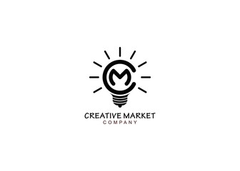 Smart idea bulb initial C M MC Logo, Bulb Creative logo. Unique and modern design