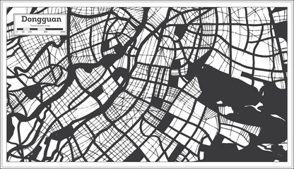 Dongguan China City Map in Black and White Color in Retro Style. Outline Map.