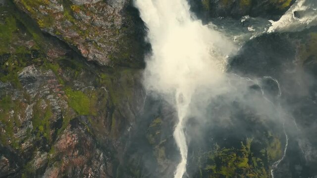 4k 60fps, The famous waterfall Voringsfossen in Norway. Impressive beauty of Scandinavian nature