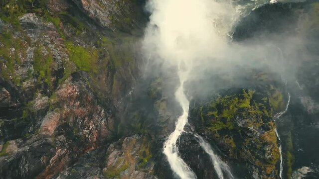 4K 60fps, Gorge, Voringsfossen Waterfall, Norway