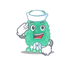 Smiley sailor cartoon character of azotobacter vinelandii wearing white hat and tie