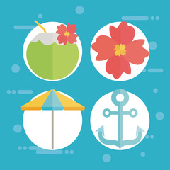 set of icons summer in the beach
