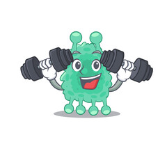 Azotobacter vinelandii mascot design feels happy lift up barbells during exercise