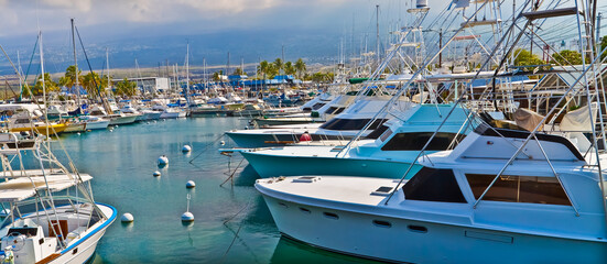 Chartered Fishing Boats at Honokohau Marina and  Small Boat Harbor, Kailua-Kona, Hawaii, USA
