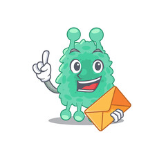 A picture of cheerful azotobacter vinelandii cartoon design with brown envelope