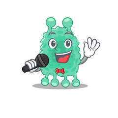 cartoon character of azotobacter vinelandii sing a song with a microphone