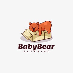 Vector Logo Illustration Baby Bear Simple Mascot Style.