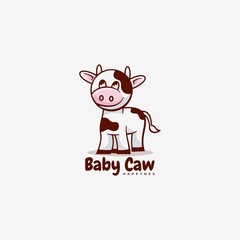 Vector Logo Illustration Baby Cow Simple Mascot Style.