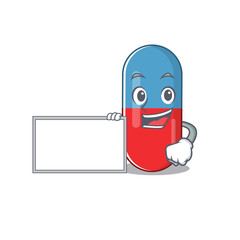 Cartoon character style of pills drug holding a white board
