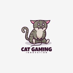 Vector Logo Illustration Cat Gaming Simple Mascot Style.