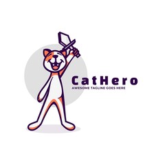 Vector Logo Illustration Cat Hero Simple Mascot Style.