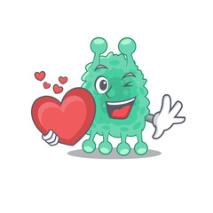 A sweet azotobacter vinelandii cartoon character style holding a big heart