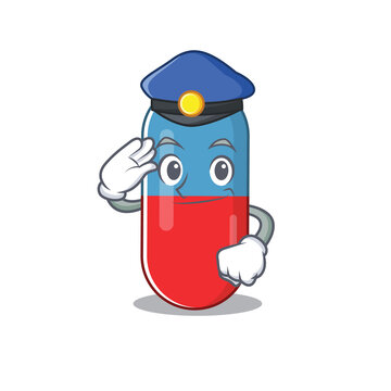 A handsome Police officer cartoon picture of pills drug with a blue hat