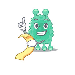 Azotobacter vinelandii mascot character style with a menu on his hand