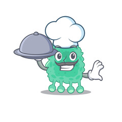 mascot design of azotobacter vinelandii chef serving food on tray