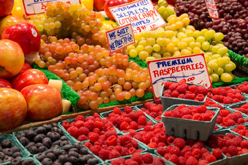 Fresh produce for sale at a local farmers market in Seattle, WA
