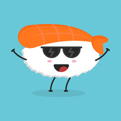 Cute flat cartoon sushi illustration. Vector illustration of cute sushi with a smiling expression. Cute sushi mascot design