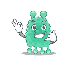 Caricature design of azotobacter vinelandii showing call me funny gesture