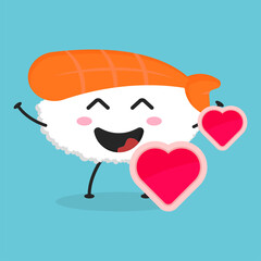 Cute flat cartoon sushi illustration. Vector illustration of cute sushi with a smiling expression. Cute sushi mascot design