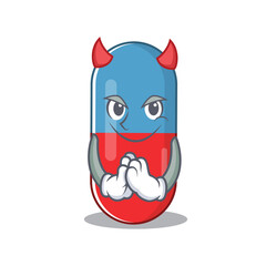 Pills drug clothed as devil cartoon character design on Halloween night