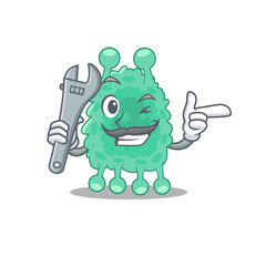 A caricature picture of azotobacter vinelandii working as a mechanic