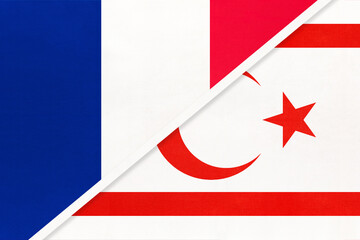 France and Northern Cyprus or TRNC, symbol of national flags from textile. Championship between two countries.