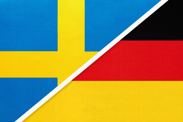 Sweden and Germany, symbol of national flags from textile. Championship between two European countries.